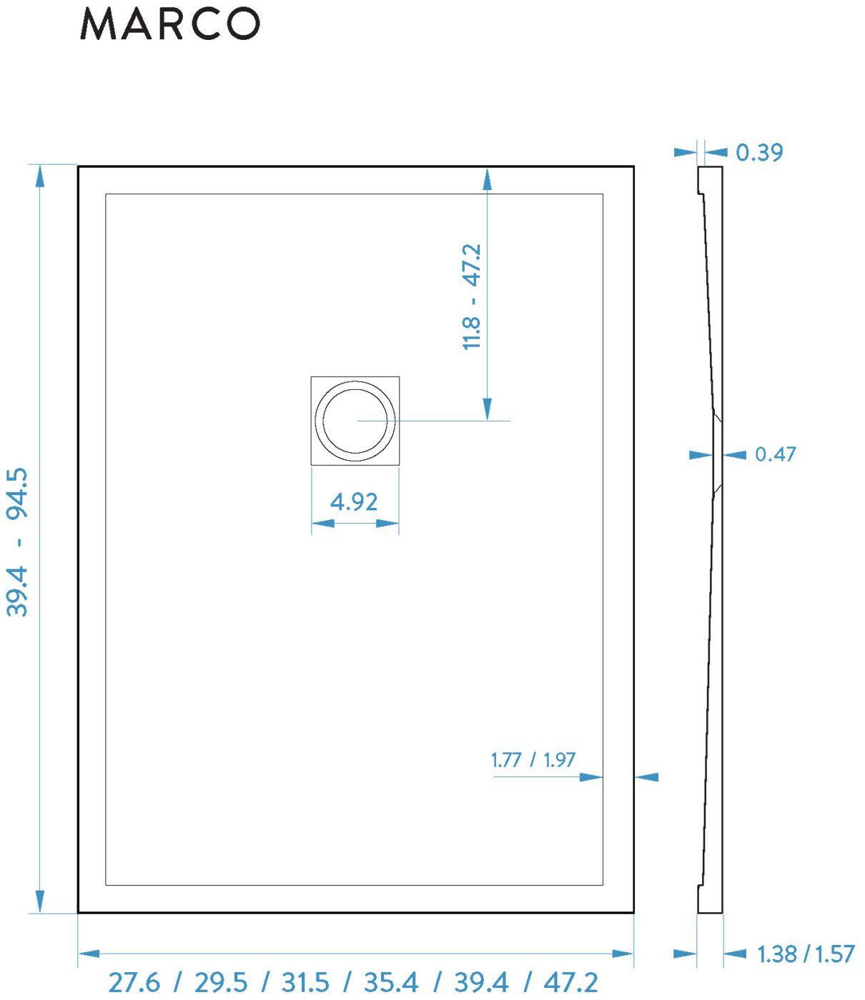 MX Group Silhouette Anti slip 1200x900 Rec Wet room style 25mm Shower Tray